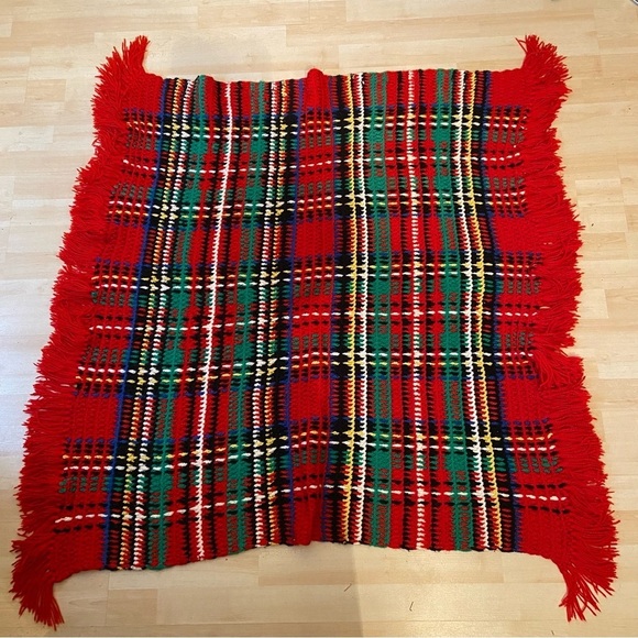 Vintage red plaid afghan blanket throw - Picture 2 of 6